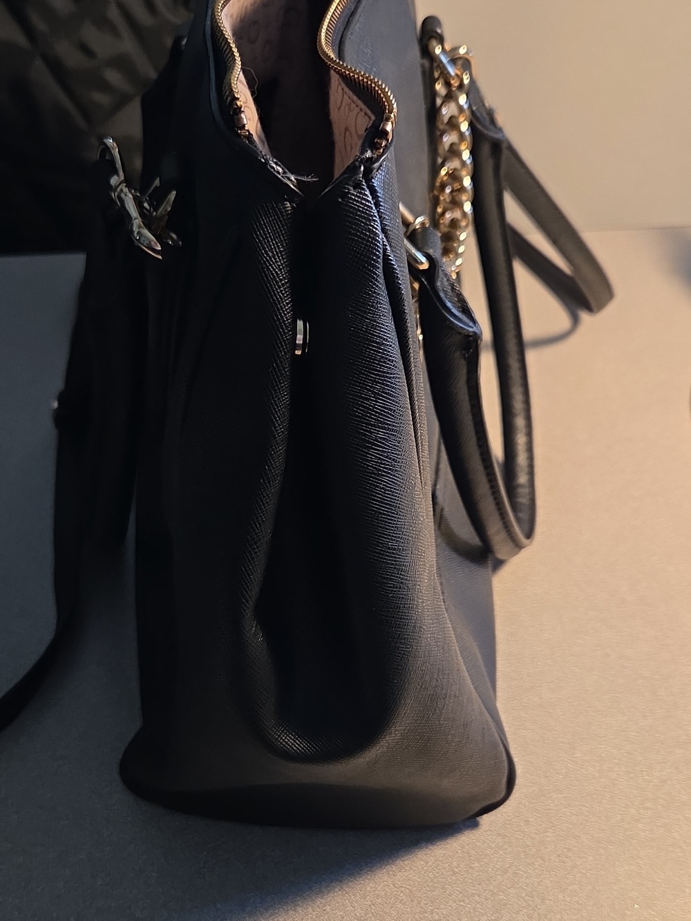 Guess Black Tote with Gold Charm Chain and Logo - Picture 3 of 4